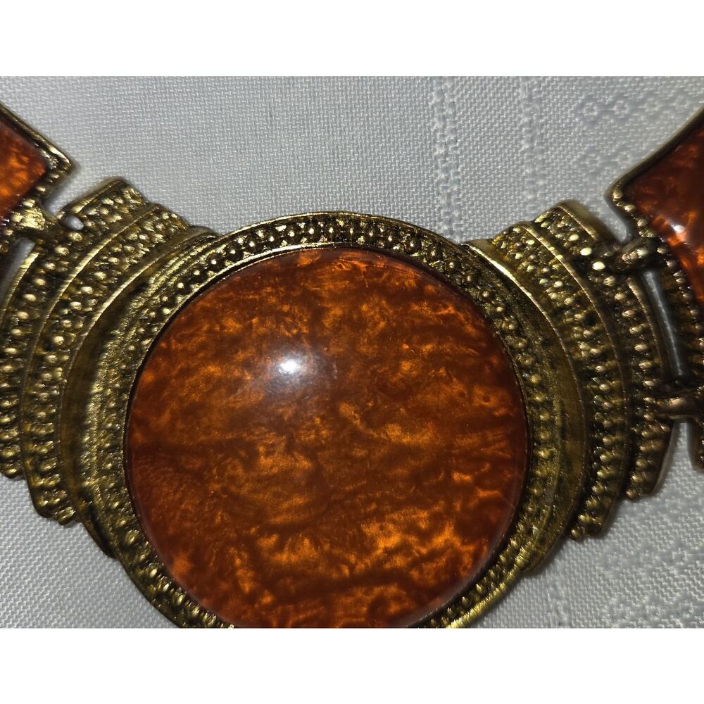 Cleopatra Statement Necklace Egyptian Revival Orange Gems Gold-Tone 18" Costume - Picture 5 of 10